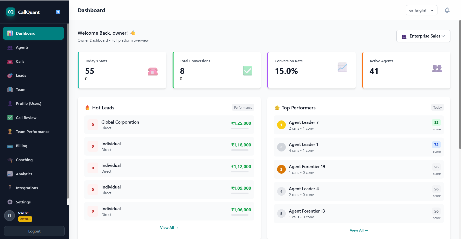 CallQuants AI Dashboard